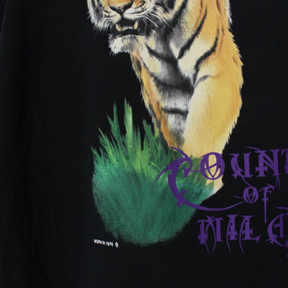 Marcelo Burlon black pocket t-shirt with multicoloured tiger print and logo detail.