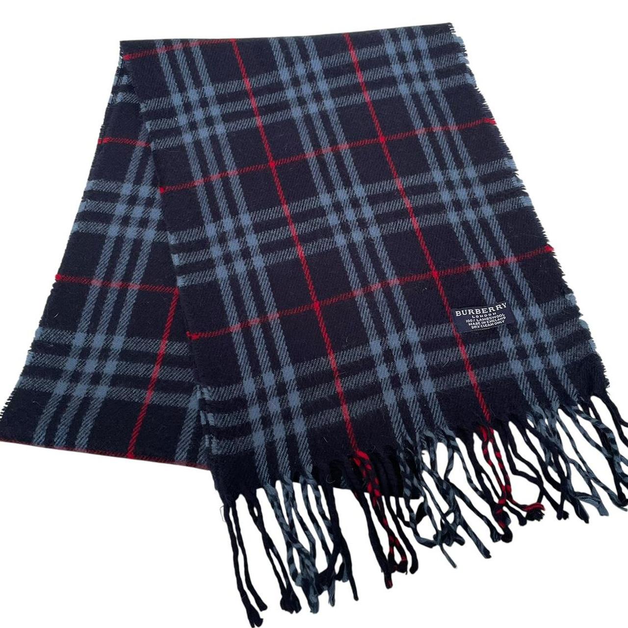 Vintage 90s Burberry Navy Blue Nova Check Lambswool Scarf