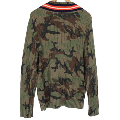 Polo Ralph Lauren Green Camo Tiger Cotton Cable Knit Cricket Jumper