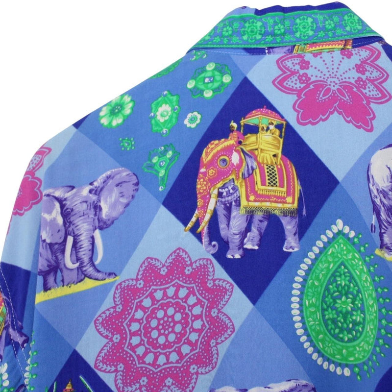 Vintage Versace Jeans Couture Multicoloured Long Sleeve Elephant Viscose Shirt