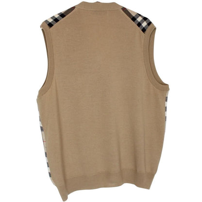 Burberry beige knit sweater vest with Nova Check pattern and merino wool material.
