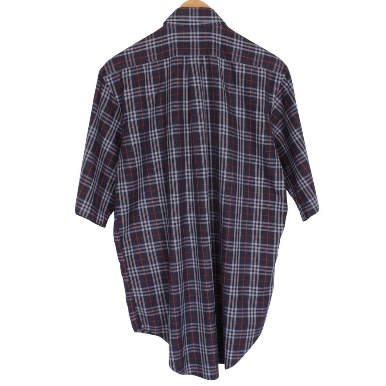 Vintage 90s Burberry Navy Blue Nova Check Short Sleeve Cotton Shirt