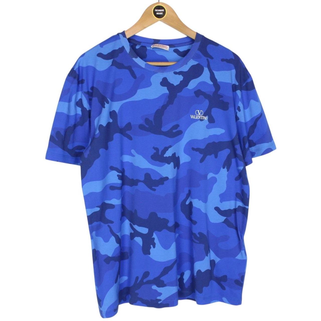 Valentino Garavani Blue Camo Cotton Short Sleeve T-Shirt