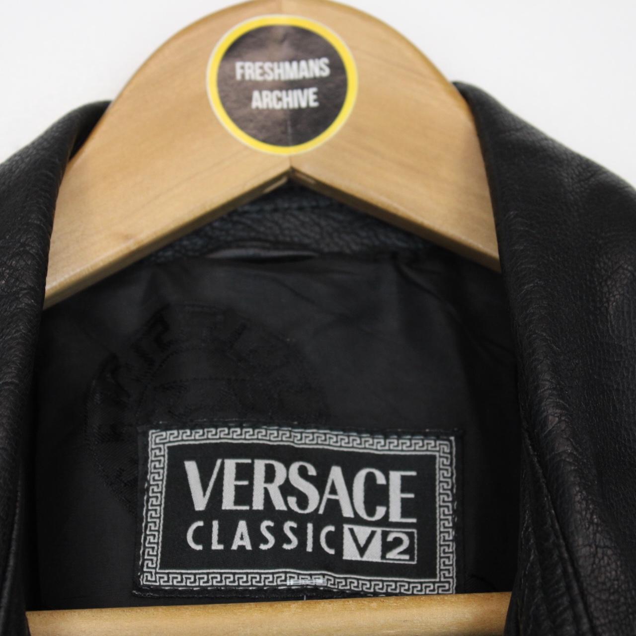 Vintage 90s Versace Classic Black Button Up Leather Coat