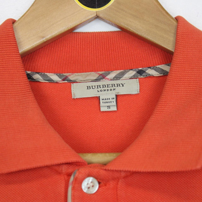 Burberry London Orange Nova Check Detail Short Sleeve Cotton Polo Shirt