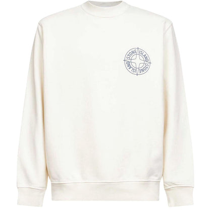 Stone Island SS26 Ivory Cotton Outline Compass Crew Neck Sweatshirt