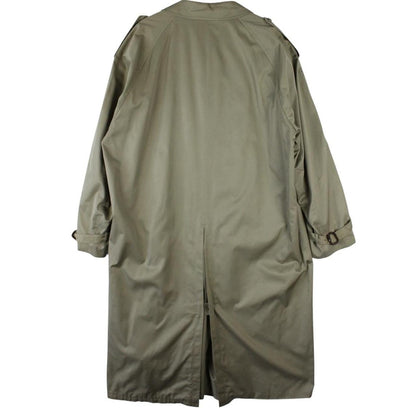 Burberry khaki green trench coat, single breasted, classic check lining, vintage 90s style.