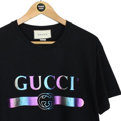 Gucci Black Iridescent Logo Short Sleeve Cotton T-Shirt