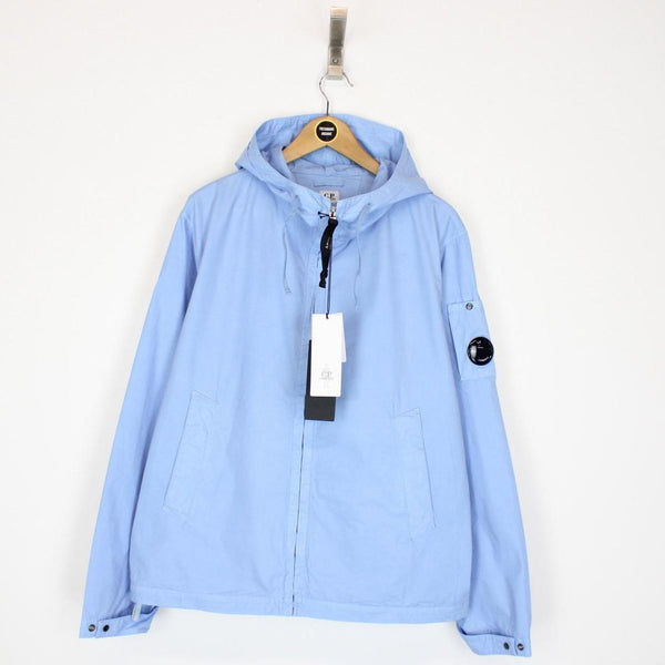 CP Company Light Blue Garment Dyed Full Zip Lens Cotton Hooded Jacket