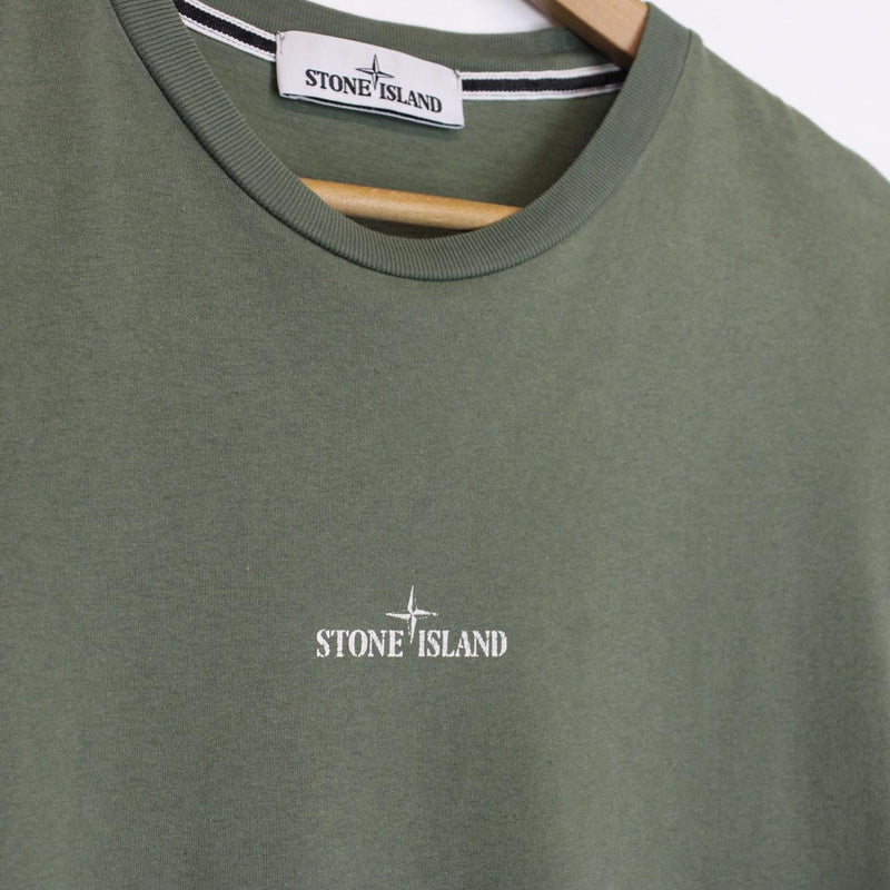 Stone Island Green and White Short Sleeve Logo Print T-Shirt