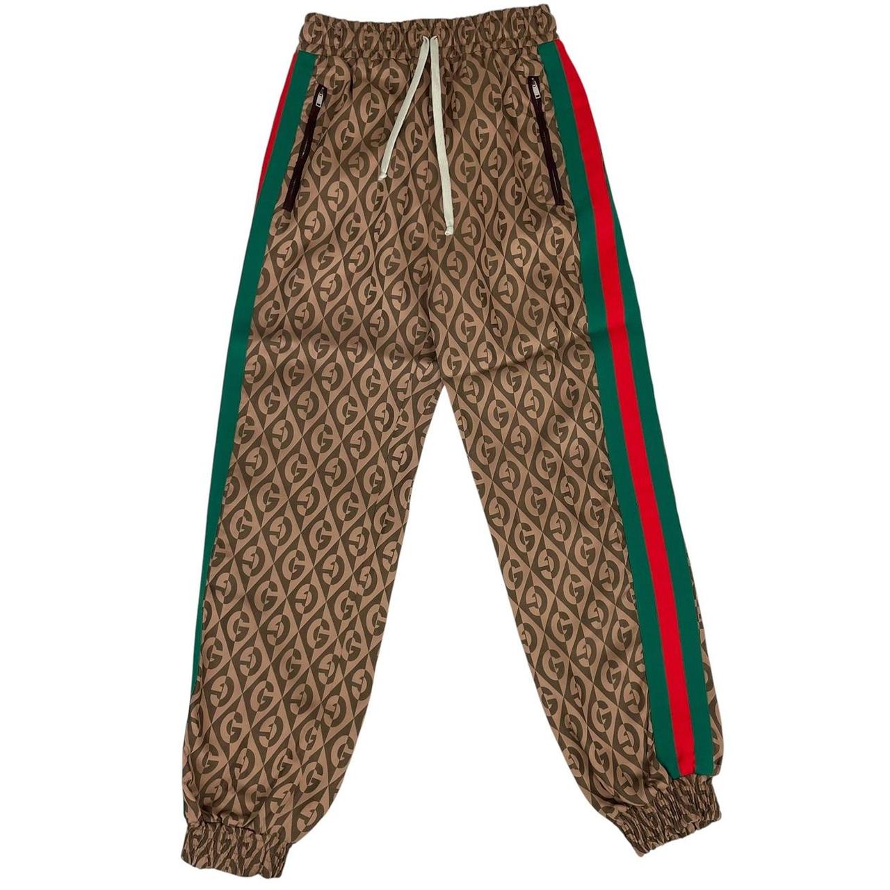 Gucci brown trousers with G rhombus jacquard pattern and soft viscose material.
