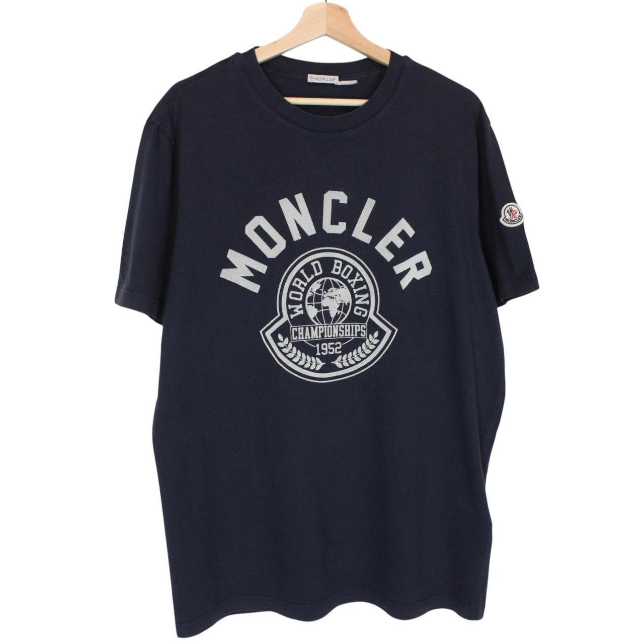 Moncler Navy Blue Boxing Logo Print Short Sleeve T-Shirt