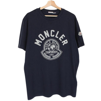 Moncler Navy Blue Boxing Logo Print Short Sleeve T-Shirt