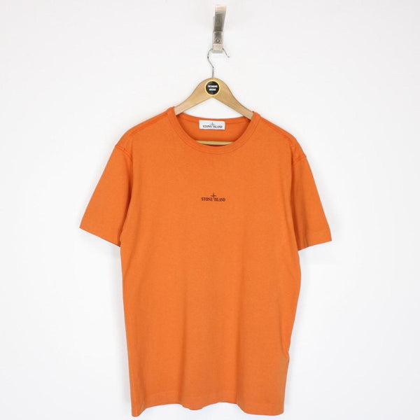 Stone Island AW 2019 Orange Short Sleeve Logo Print Cotton T-Shirt