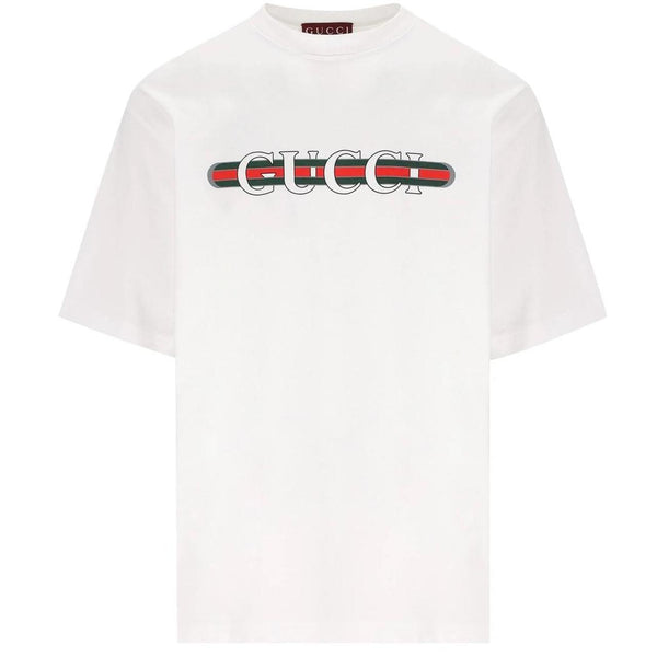 Gucci White Short Sleeve Logo Print Cotton T-Shirt