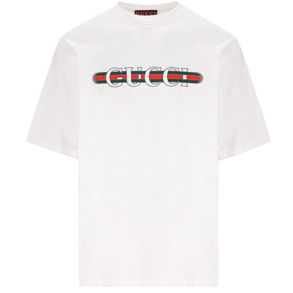 Gucci White Short Sleeve Logo Print Cotton T-Shirt