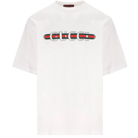 Gucci White Short Sleeve Logo Print Cotton T-Shirt