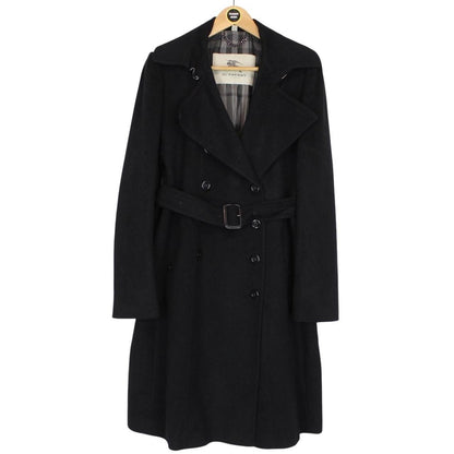 Burberry Black Nova Check Double Breasted Belted Cashmere Wool Trench Coat