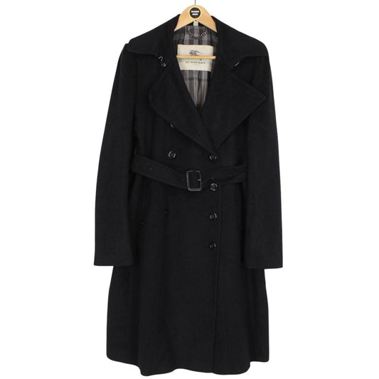 Burberry Black Nova Check Double Breasted Belted Cashmere Wool Trench Coat