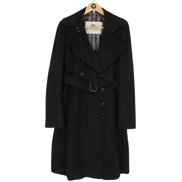 Burberry Black Nova Check Double Breasted Belted Cashmere Wool Trench Coat
