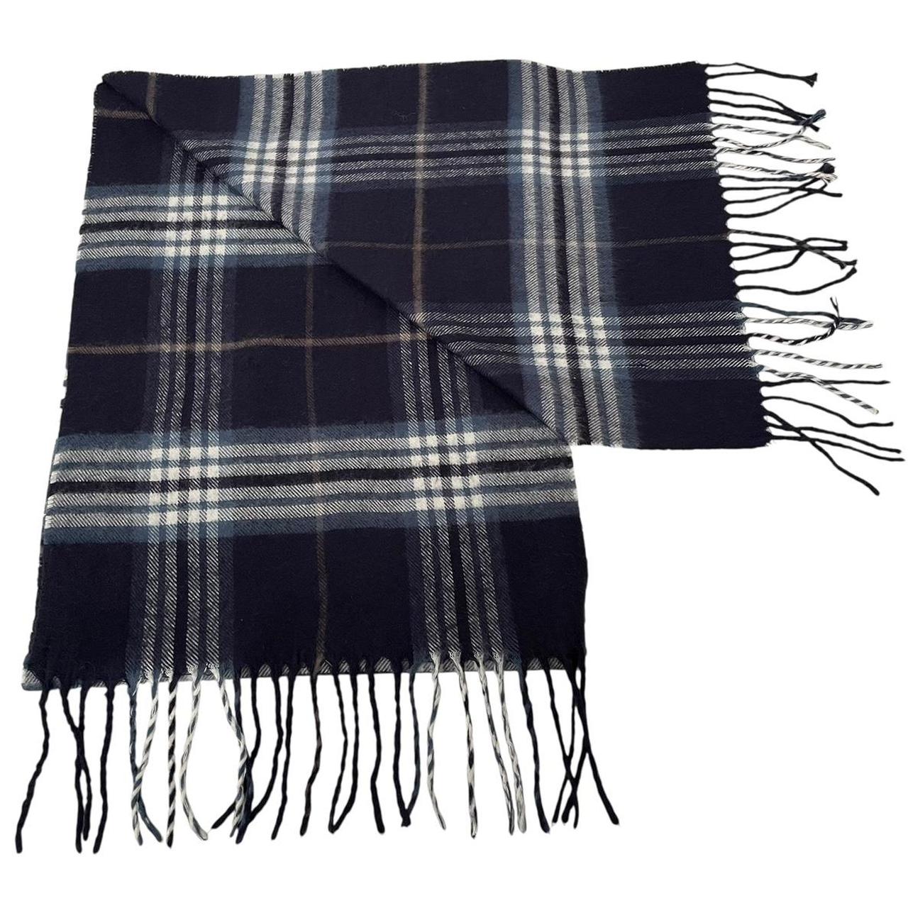 Vintage 90s Burberry Navy Blue Check Lambswool Scarf