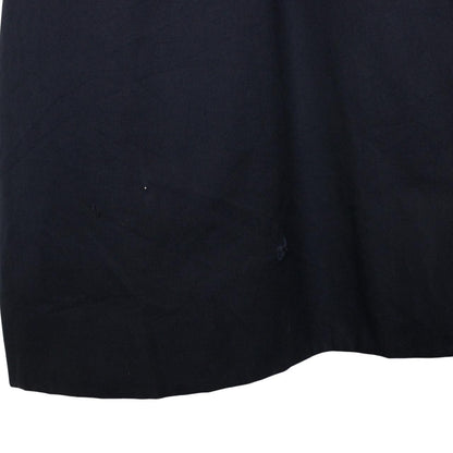 Burberry navy blue trench coat featuring classic Nova Check pattern and single-breasted design.
