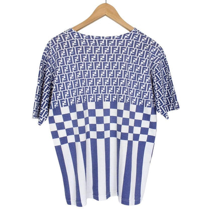 Vintage 90s Fendi Blue and White Zucca Monogram Cotton Short Sleeve T-Shirt