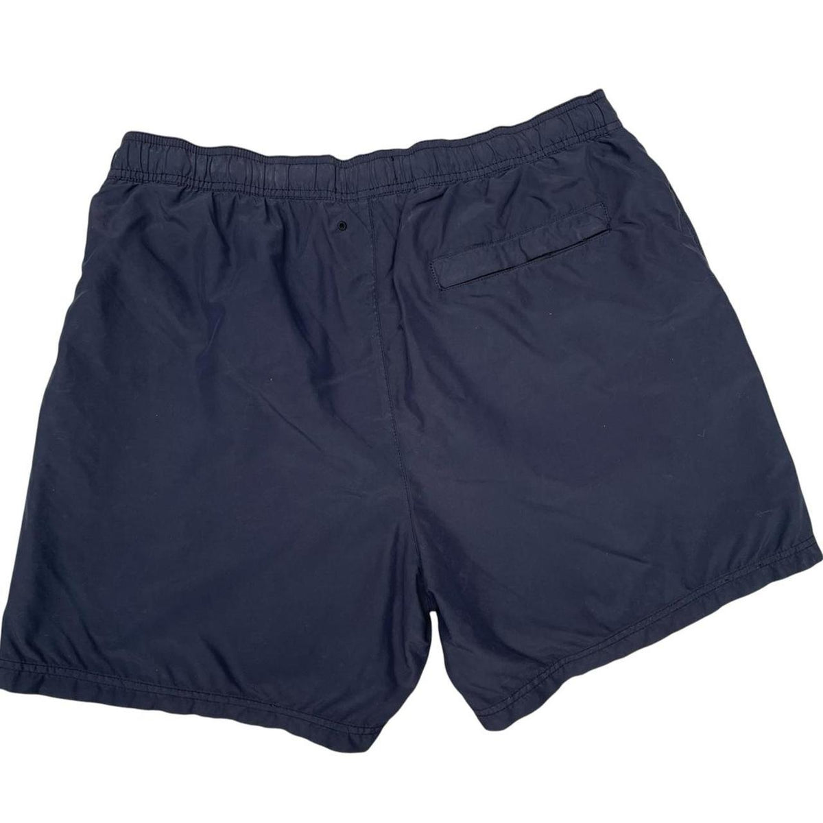 Stone Island navy blue swim shorts brushed nylon fabric with logo patch on side.