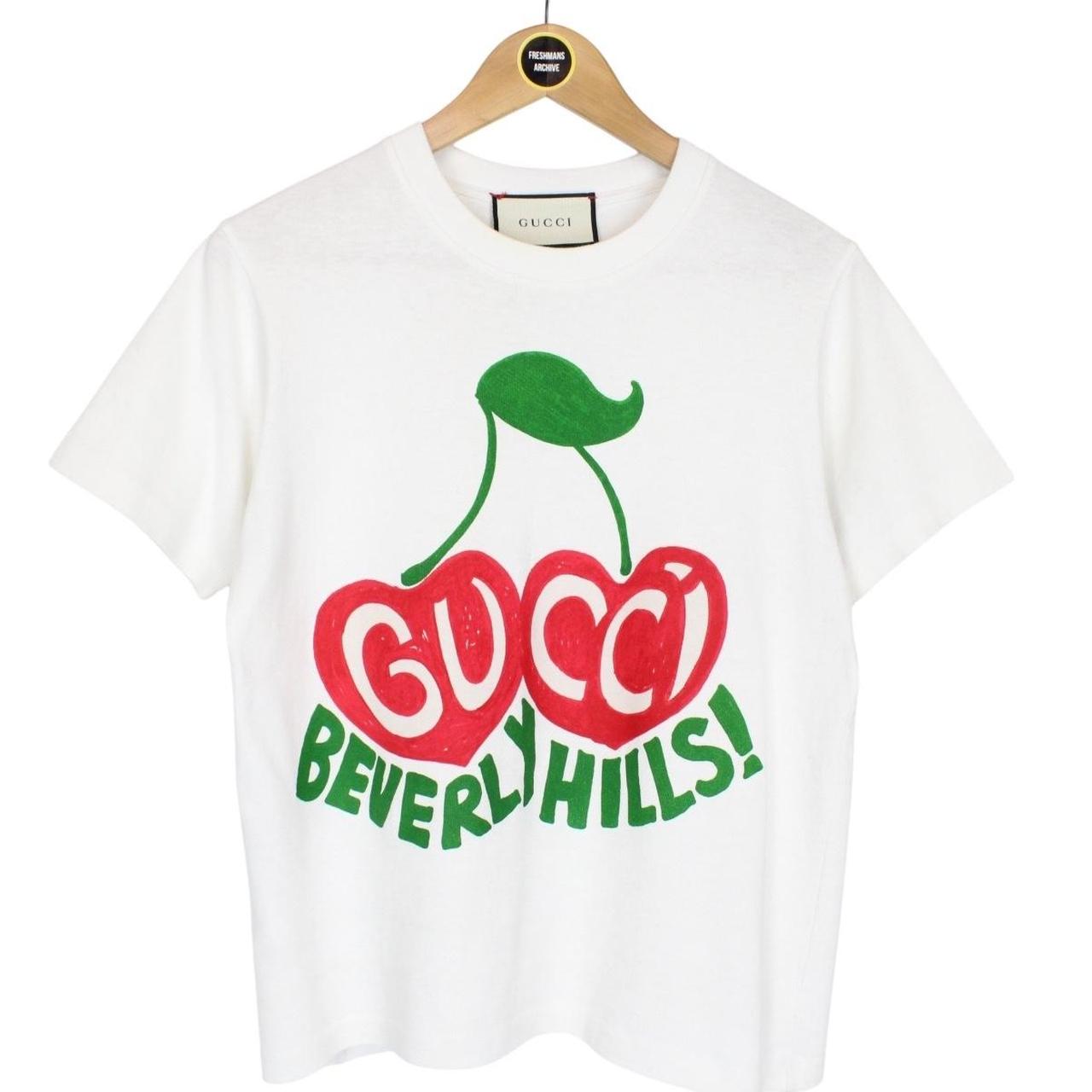 Gucci White Beverly Hills Cherry Print Short Sleeve Cotton T-Shirt