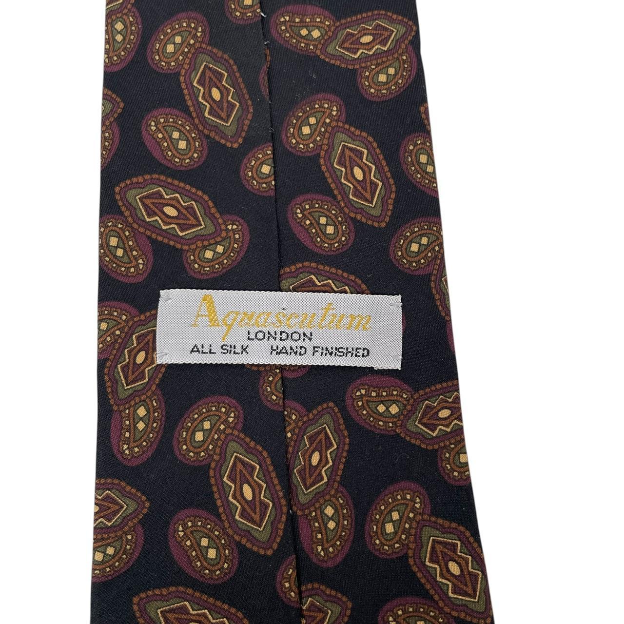 Vintage Aquascutum Black Paisley Print Silk Tie