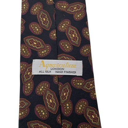 Vintage Aquascutum Black Paisley Print Silk Tie