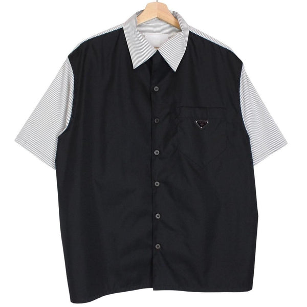 Prada Re-Nylon Stretch Cotton Black and White Hybrid Bowling Shirt