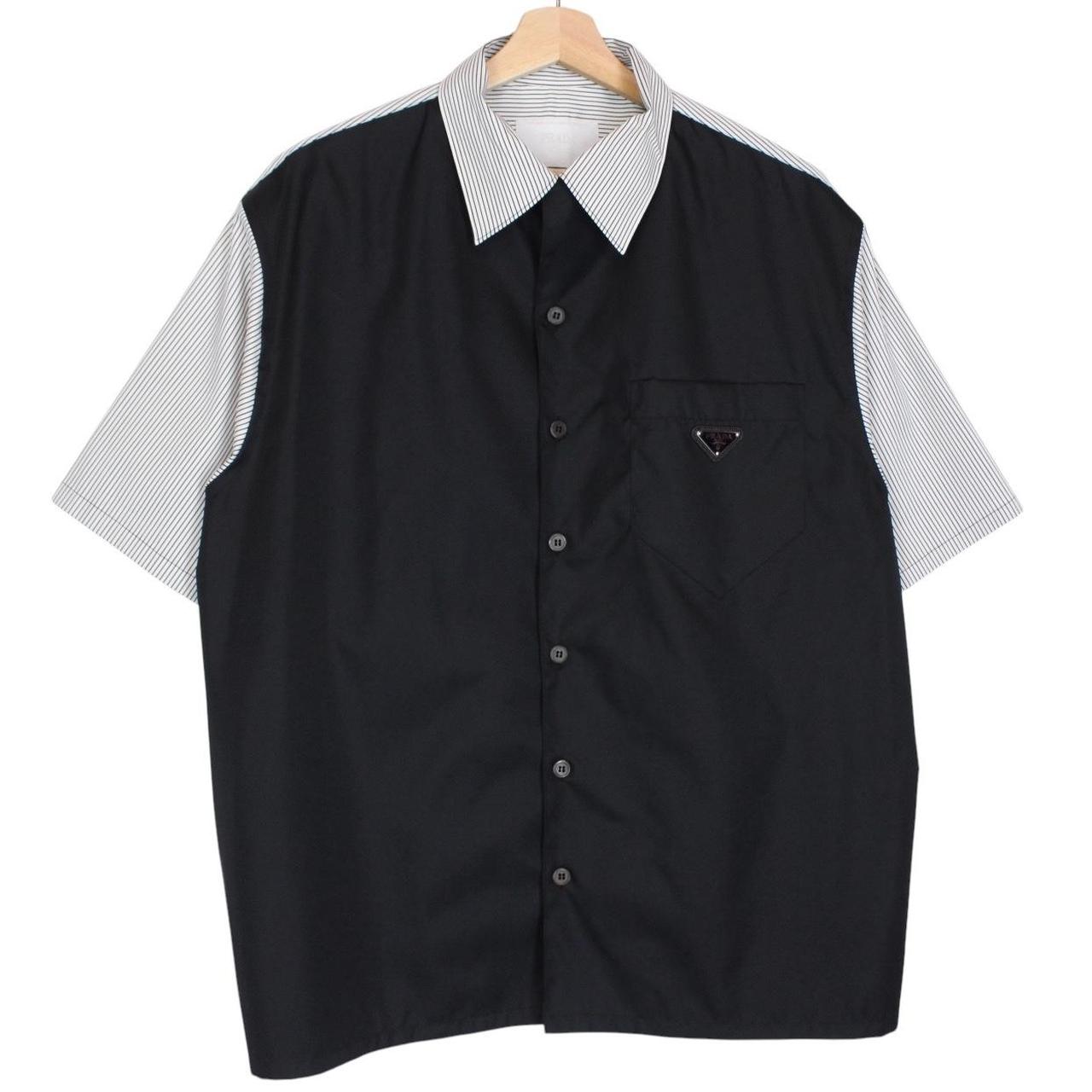 Prada Re-Nylon Stretch Cotton Black and White Hybrid Bowling Shirt