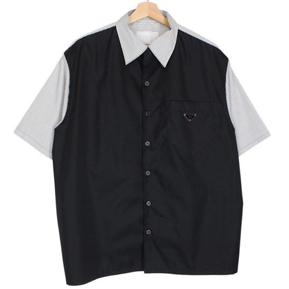 Prada Re-Nylon Stretch Cotton Black and White Hybrid Bowling Shirt