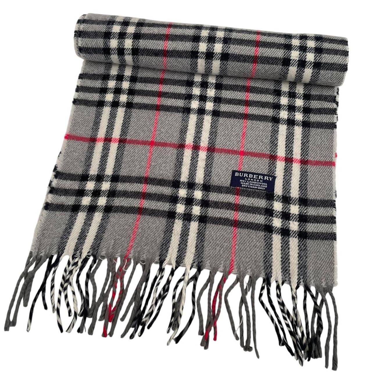 Vintage 90s Burberry Grey Nova Check Lambswool Scarf