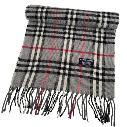 Vintage 90s Burberry Grey Nova Check Lambswool Scarf