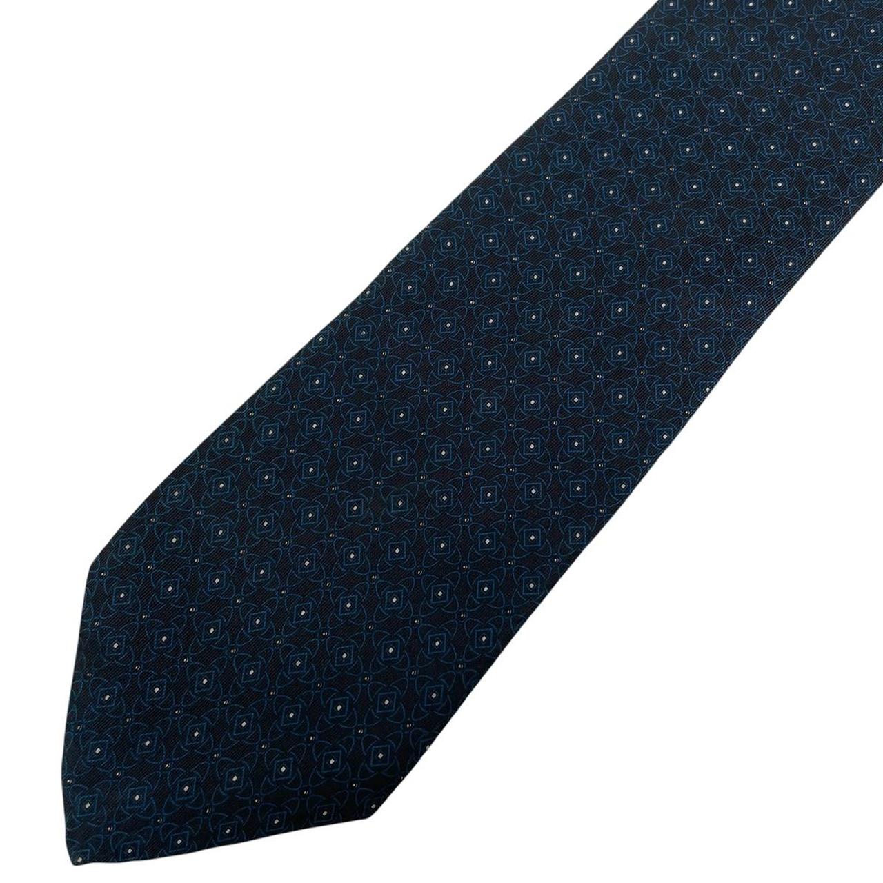 Vintage Christian Dior Black and Blue Geometric Pattern Silk Tie