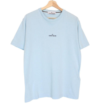 Stone Island AW 2023 Light Blue Short Sleeve Cotton Logo Print T-Shirt