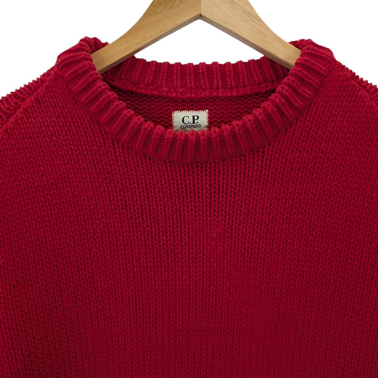 CP Company Red Ribbed Cotton Knit Fisherman Style Lens Jumper