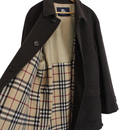 Vintage Burberry London Brown Nova Check Lined Merino Wool Blend Coat