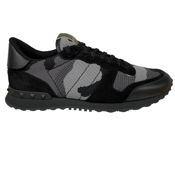 Valentino Garavani Rockrunner Black and Grey Mesh Camouflage Trainers