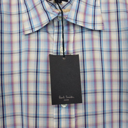 Paul Smith multicoloured check short sleeve cotton shirt with brand logo and vibrant patterns.