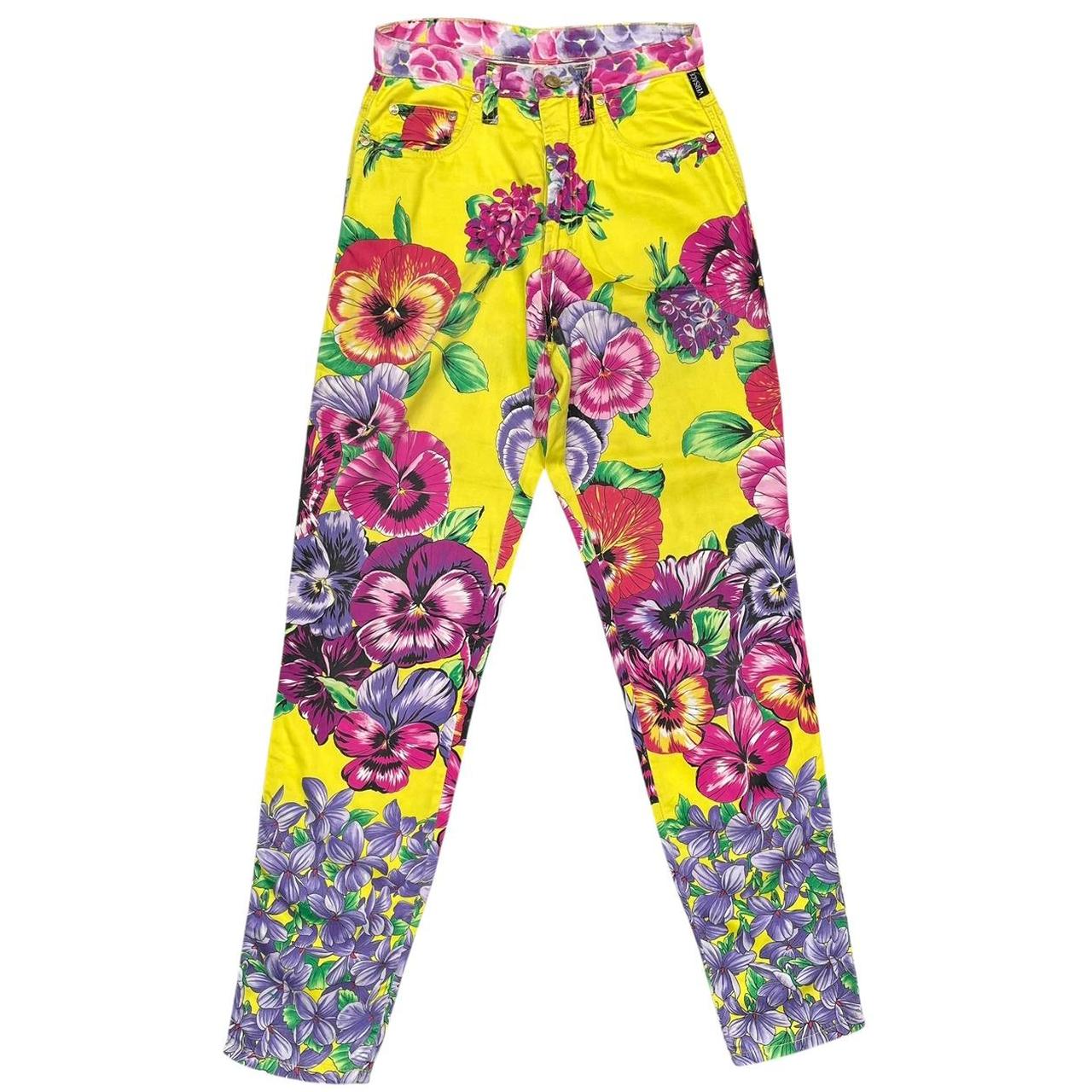 Vintage 90s Versace Jeans Couture Multicoloured Floral Print High Waisted