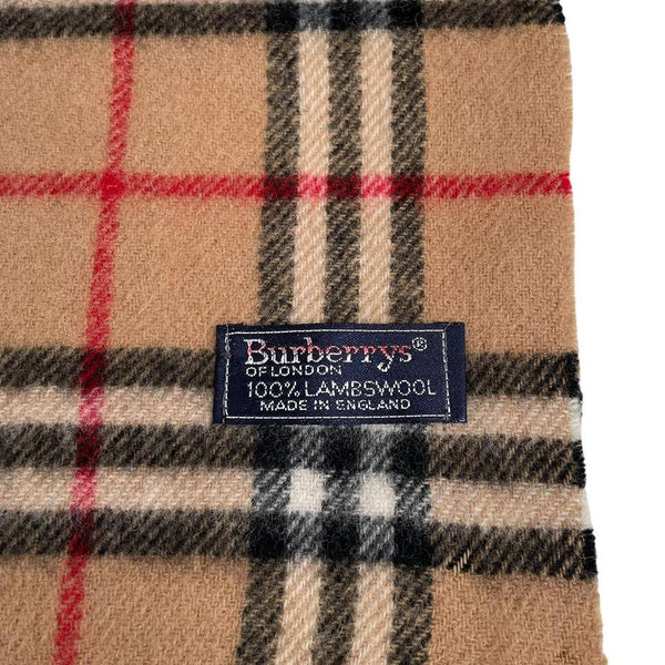 Vintage 90s Burberry Tan Brown Nova Check Lambswool Scarf