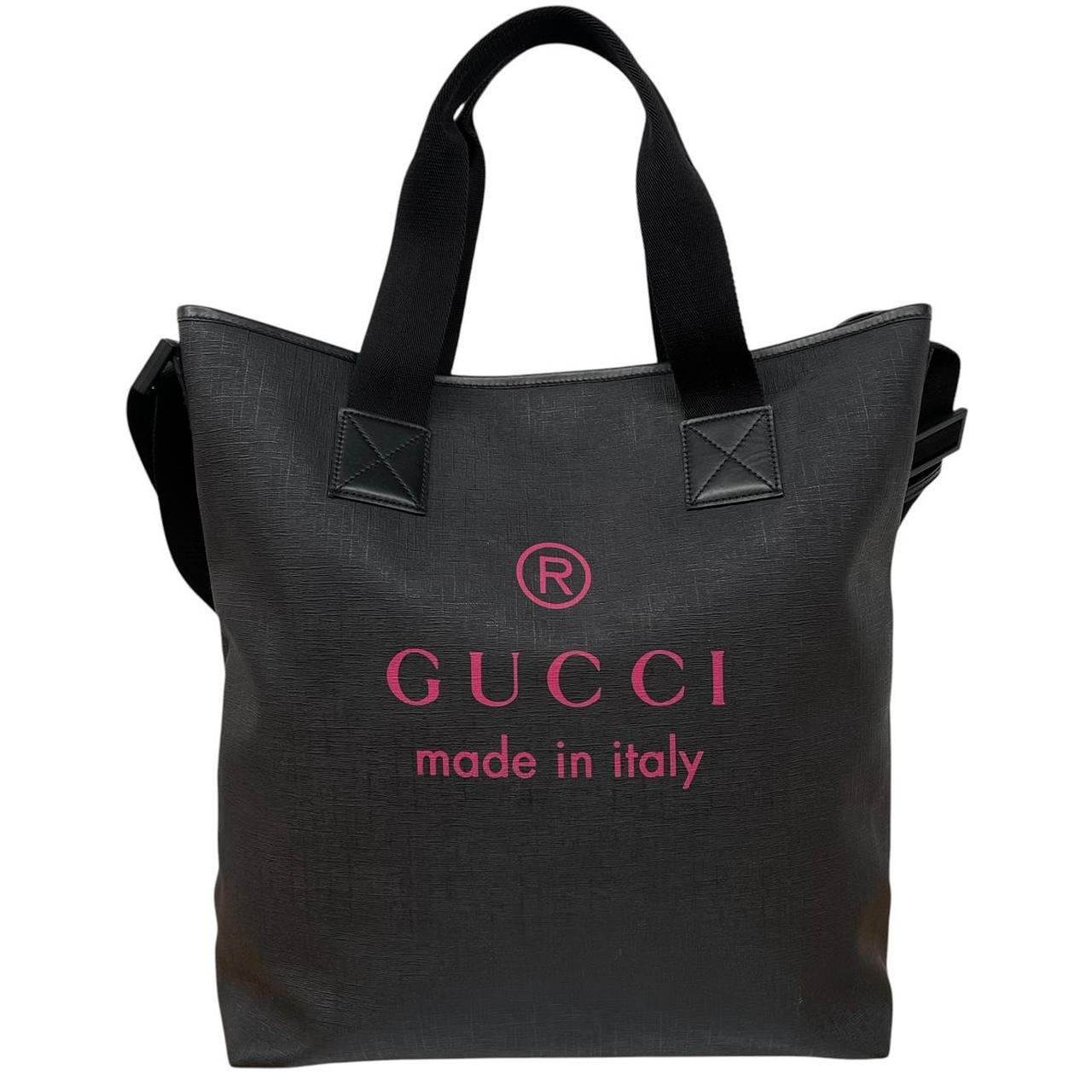 Gucci Black and Pink Coated Canvas Logo Print Large Tote Bag