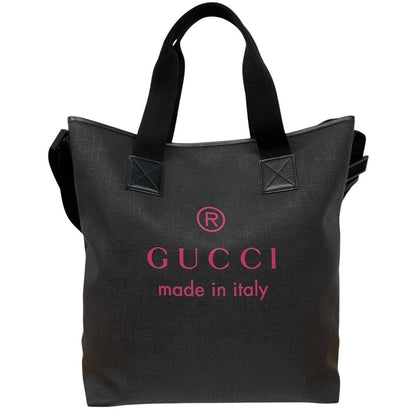 Gucci Black and Pink Coated Canvas Logo Print Large Tote Bag