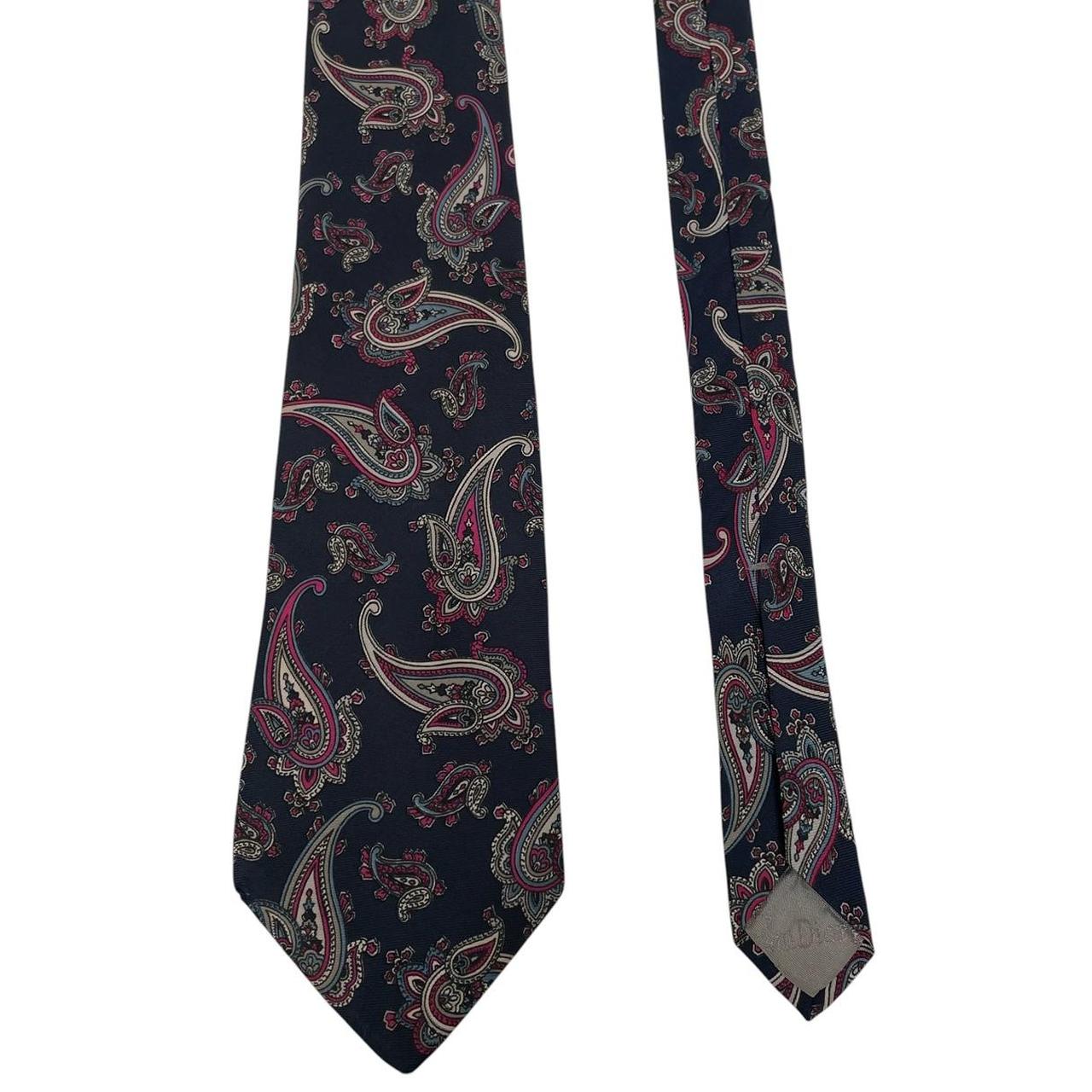 Vintage Christian Dior Navy Blue Paisley Print Silk Tie