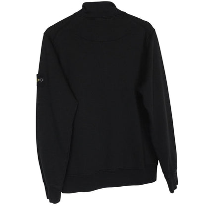 Stone Island black jumper organic cotton 1/4 zip with detachable compass badge.