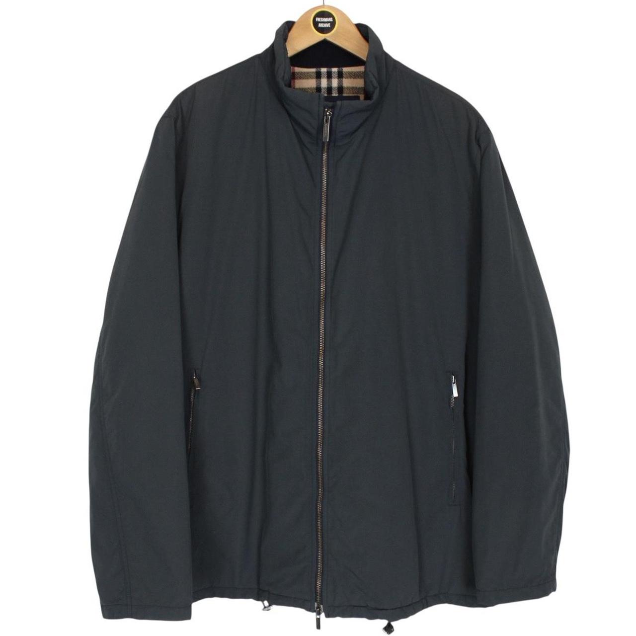 Vintage Burberry London Navy Blue Wool Nova Check Lined Nylon Blend Jacket