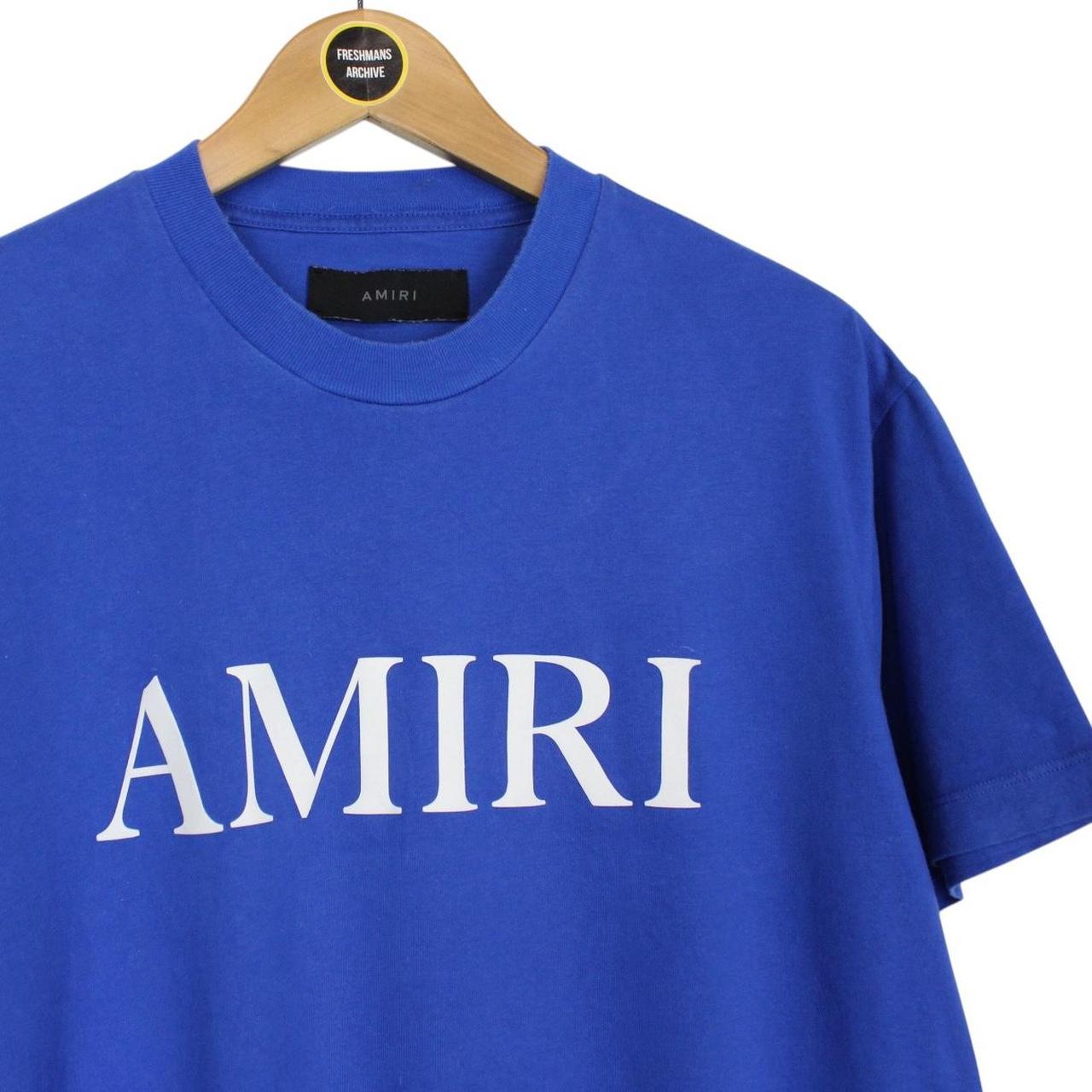 Amiri Blue and White Short Sleeve Logo Print Cotton T-Shirt